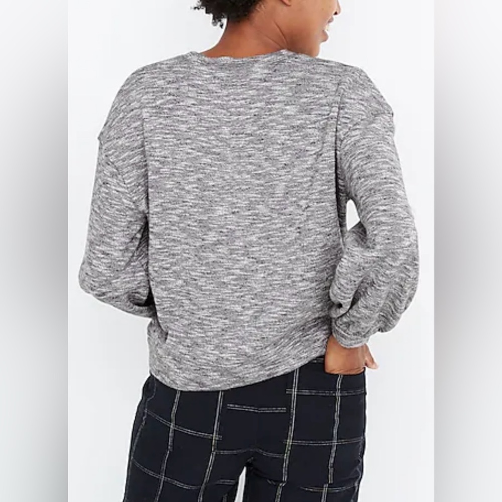 NEW Madewell Textured Balloon Sleeve Crew Neck Gray Sweatshirt Size Small - Picture 4 of 5